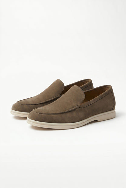 Mens Handmade Italian Dark Taupe Leather Penny Loafers