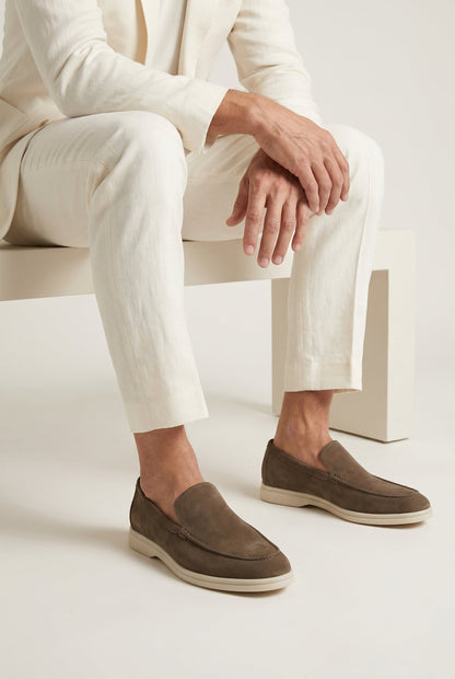 Mens Handmade Italian Dark Taupe Leather Penny Loafers