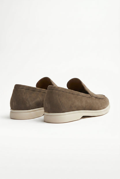 Mens Handmade Italian Dark Taupe Leather Penny Loafers