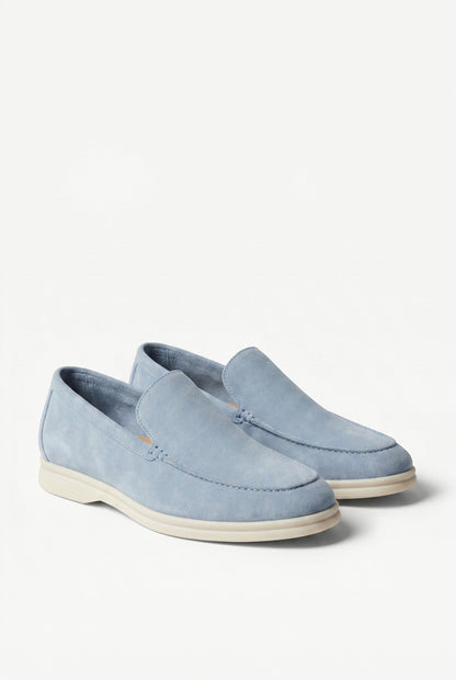 Mens Handmade Italian Light Blue Suede Penny Loafers