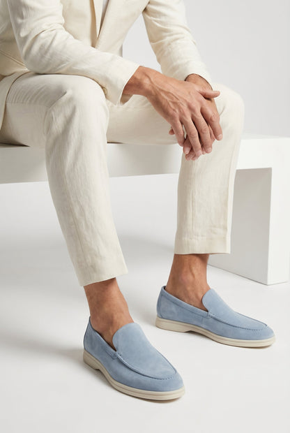 Mens Handmade Italian Light Blue Suede Penny Loafers