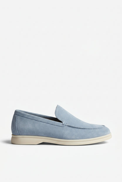 Mens Handmade Italian Light Blue Suede Penny Loafers