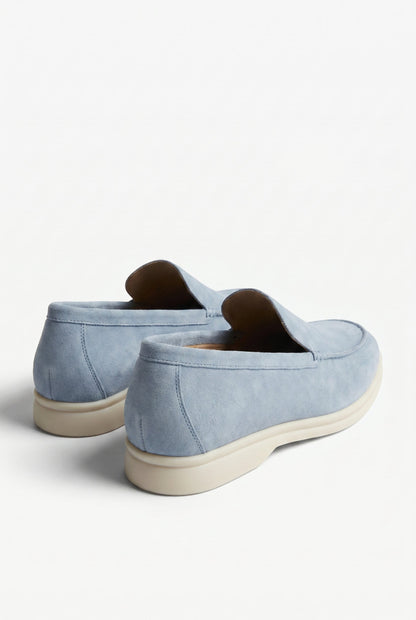 Mens Handmade Italian Light Blue Suede Penny Loafers