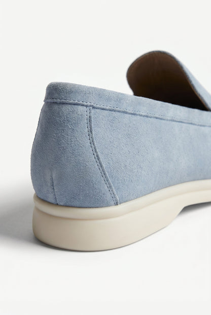 Mens Handmade Italian Light Blue Suede Penny Loafers