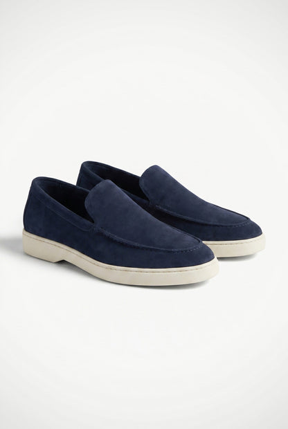 Mens Handmade Italian Dark Blue Suede Penny Loafers