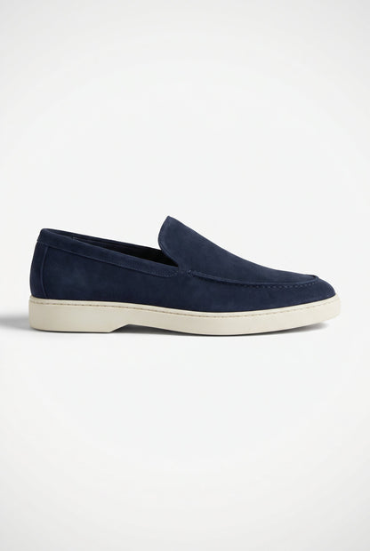 Mens Handmade Italian Dark Blue Suede Penny Loafers