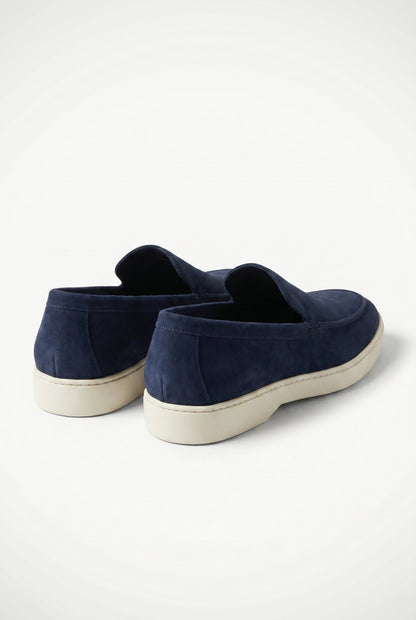 Mens Handmade Italian Dark Blue Suede Penny Loafers