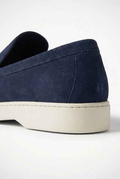Mens Handmade Italian Dark Blue Suede Penny Loafers